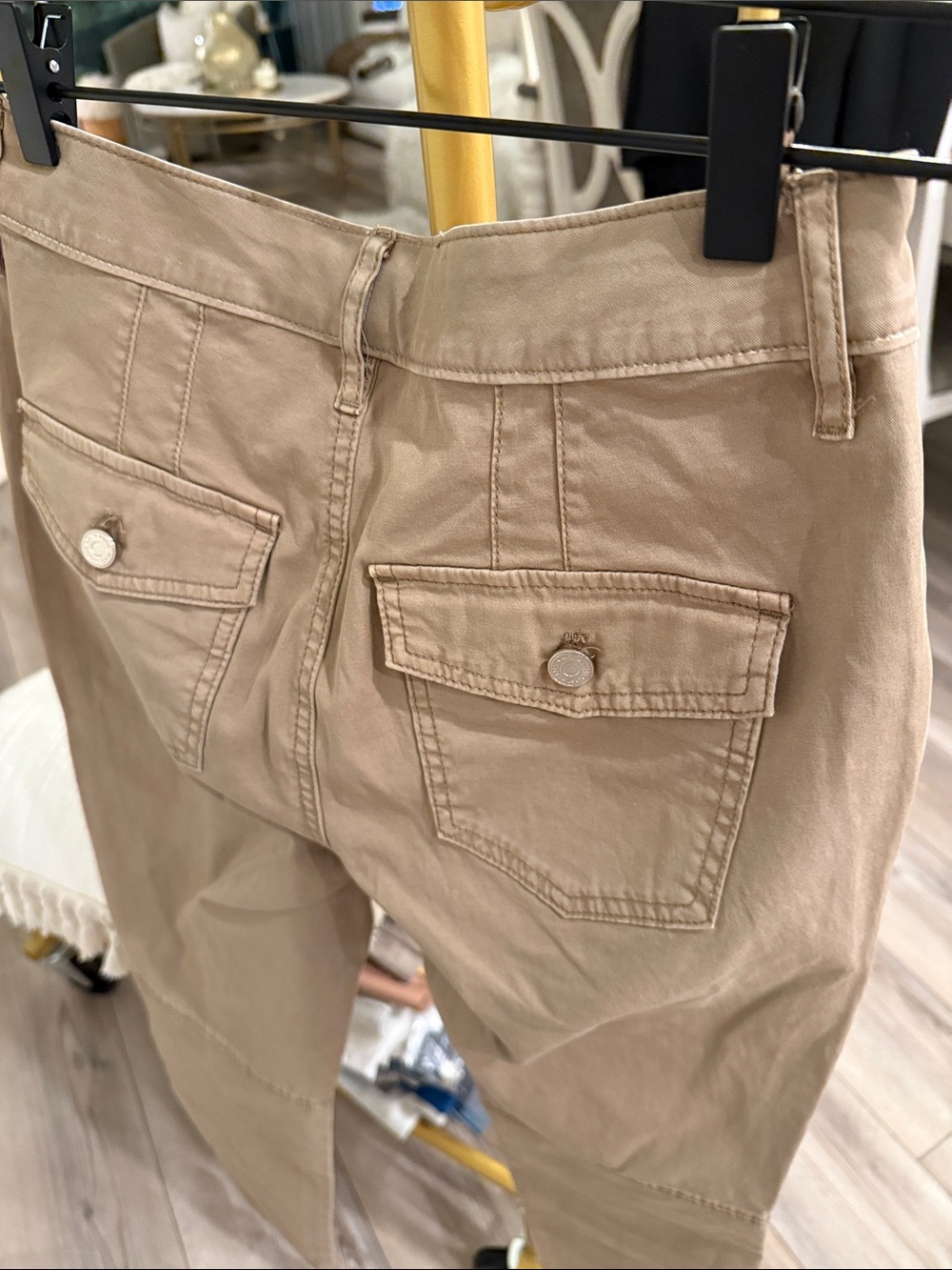 White House Black Market Beige Straight-Leg Utility Pants Pret-AT - Picture 6 of 9